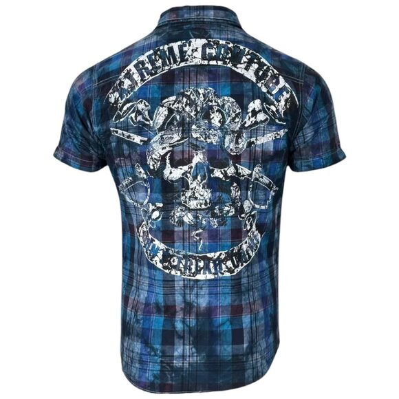 Affliction Blue Plaid Short Sleeve Shirt - Picture 3 of 6